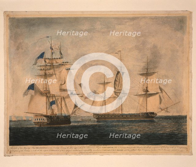 HMS Shannon captures USS Chesapeake, 1 June 1813, 1813. Artist: Dodd, Robert (1748-1815)