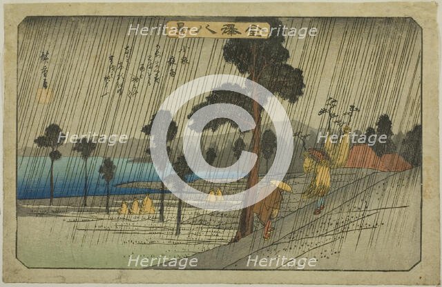 Evening Rain at Koizumi (Koizumi yau), from the series "Eight Views of Kanazawa..., c. 1835/36. Creator: Ando Hiroshige.