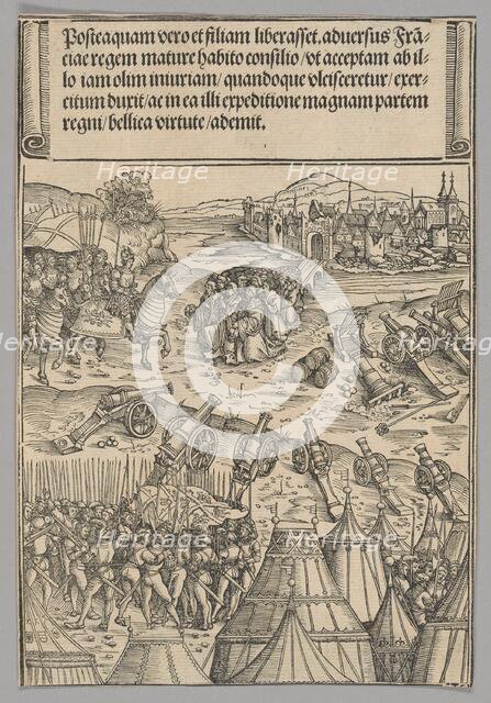 Capitulation of a French City, plate 12 from Historical Scenes from the Life..., printed c. 1520. Creator: Wolf Traut.