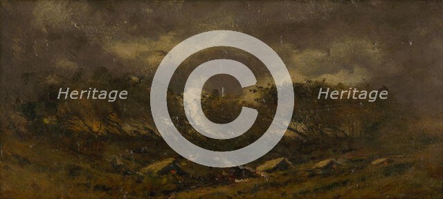 Gypsy camp during a storm, 1910-1930. Creator: Ferdinand Katona.