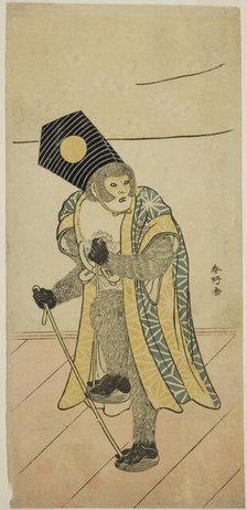 The Actor Ichimura Uzaemon IX as a Monkey in the Play Mitsu Ningyo Yayoi no Hinagata..., c1785. Creator: Katsukawa Shunko.