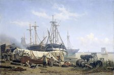 Midday break at a Shipyard on the Maas, 1865-1867. Creator: Johan Conrad Greive.