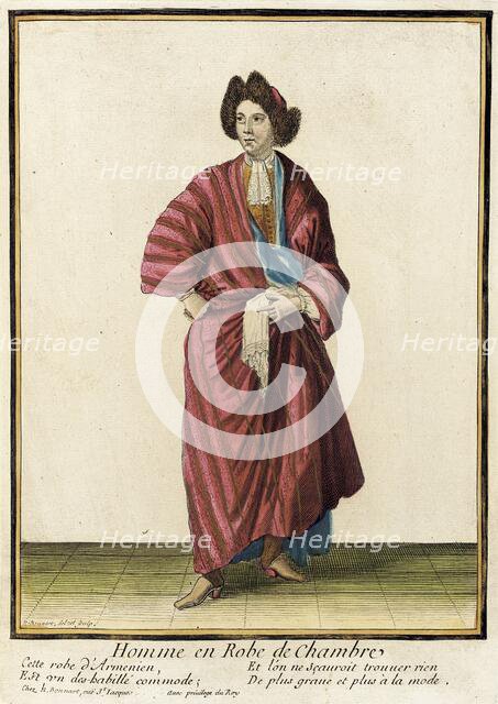 Recueil des modes de la cour de France, 'Homme en Robe de Chambre', 1676. Creators: Nicolas Bonnart, Jean-Baptiste Bonnart.