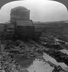 Whippet tank on a muddy battlefield, Morcourt, France, World War I, 1918.Artist: Realistic Travels Publishers