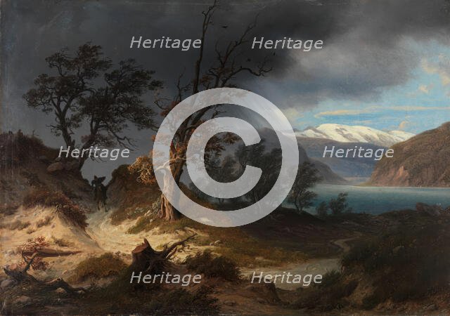 Stormy Landscape with a Rider, 1835. Creator: Thomas Fearnley.