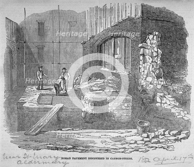 Roman pavement disovered in Cannon Street, City of London, 1852.                                     Artist: Anon