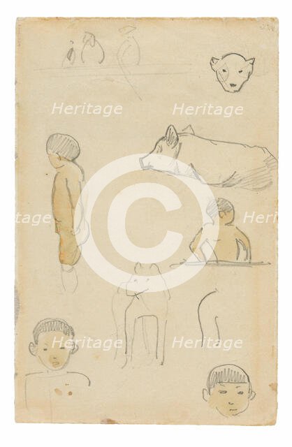 Sketches of Standing Figures and Animals, 1891/93. Creator: Paul Gauguin.