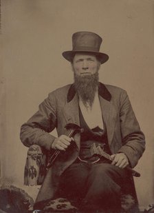Man in Top Hat Holding a Hammer and Wrench, 1860s- early 70s. Creator: Unknown.