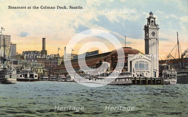 Steamers at the Colman Dock, Seattle, Washington, USA, 1913. Artist: Unknown
