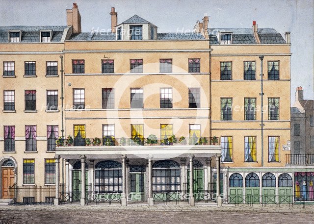 Old houses in Leicester Place, on thecorner of Lisle Street and Leicester Square, London, c1830. Artist: Anon