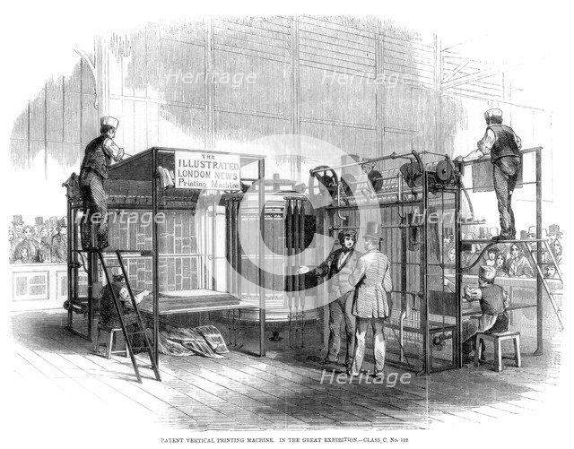 Patent vertical printing machine, Great Exhibition, London, 1851. Artist: Unknown