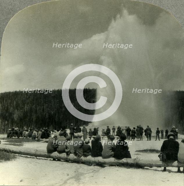 'The Most Famous Sight in Yellowstone Park, "Old Faithful" Geyser in Action', c1930s. Creator: Unknown.