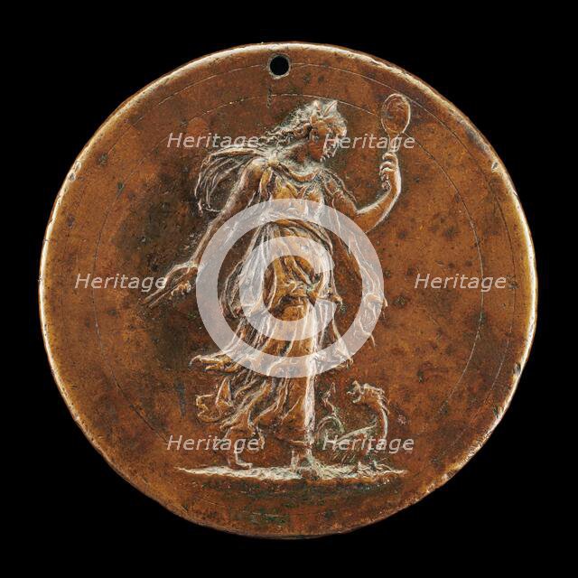 Prudence Holding a Mirror and Compasses [reverse], probably 1518/1525. Creator: Unknown.