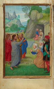 The Raising of Lazarus; Prayer Book of Cardinal Albrecht of Brandenburg, about 1525-1530. Creator: Simon Bening.