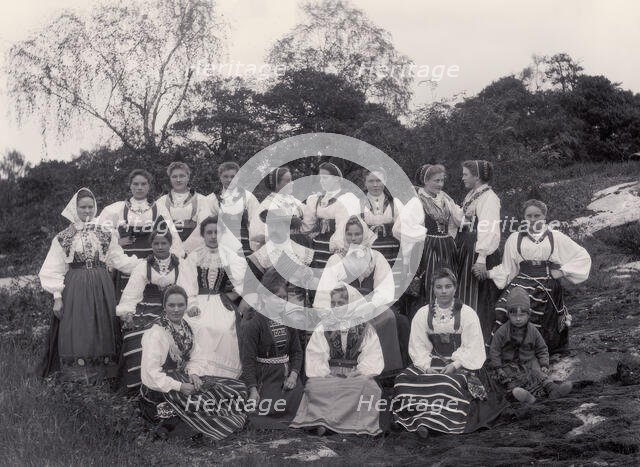 Group picture of the staff at Skansen, hills and a man in the middle, 1896.  Creator: Frans Gustaf Klemming.