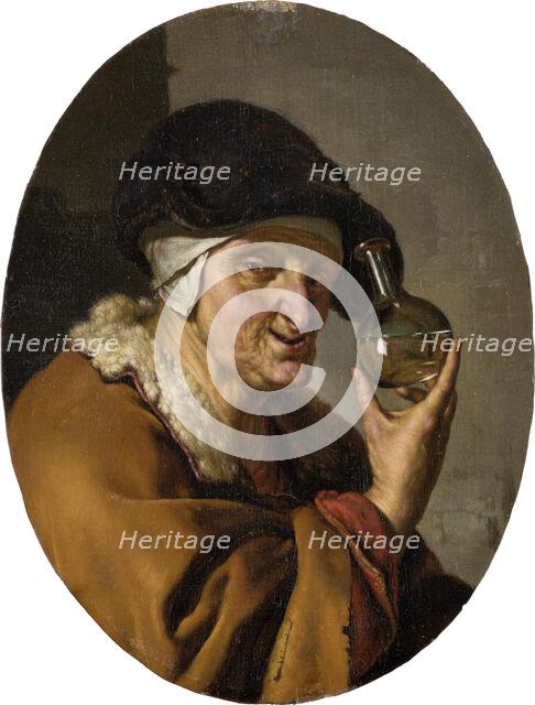 Old woman with bottle of urine: "The Quack", c1680.  Creator: Willem van Mieris.