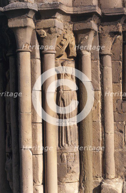 Statue of St Winifred on the chapter house entrance, Haughmond Abbey, Shropshire, 2005. Artist: Historic England Staff Photographer.