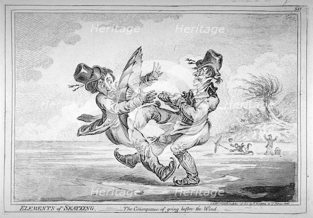 'Elements of Skateing. The consequence of going before the wind', 1805. Artist: James Gillray