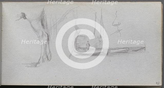 Sketchbook, page 43: Studies: Horse's leg, Figure in a Boat, and Profile. Creator: Ernest Meissonier (French, 1815-1891).