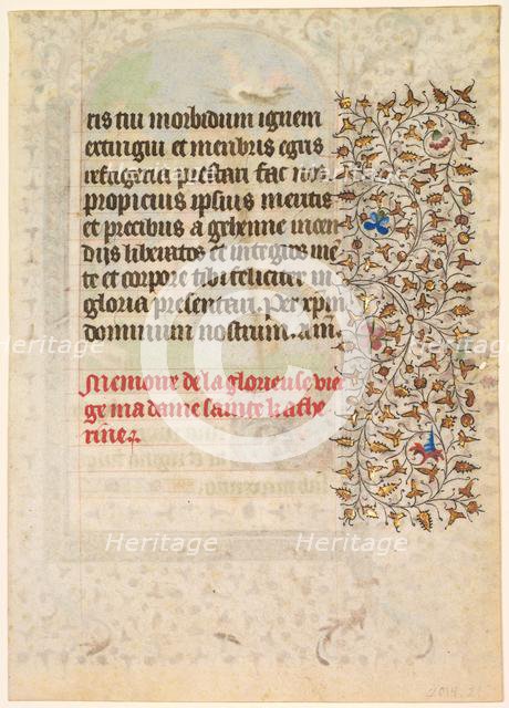Leaf from a Book of Hours: Text (verso), c. 1415. Creator: Boucicaut Master (French, Paris, active about 1410-25), workshop of.