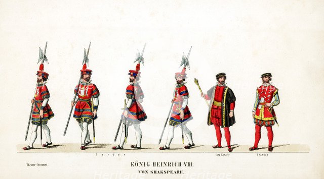Theatre costume designs for Shakespeare's play, Henry VIII, 19th century. Artist: Unknown