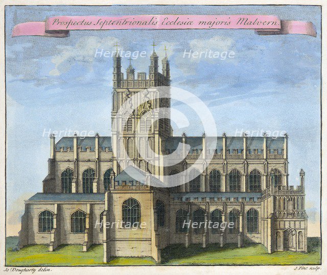 'Northern view of the church of Great Malvern', Great Malvern Priory, Worcestershire, 1730. Artist: Joseph Dougharty.