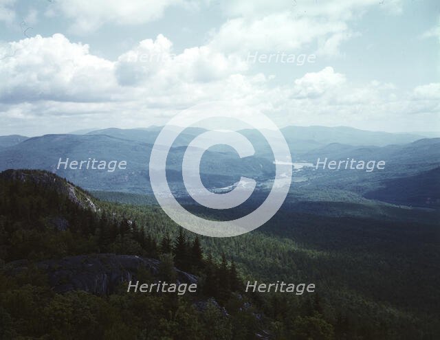 A view looking northeast from the fire tower manned...Pine Mountain, Gorham vicinity, N.H., 1943. Creator: John Collier.