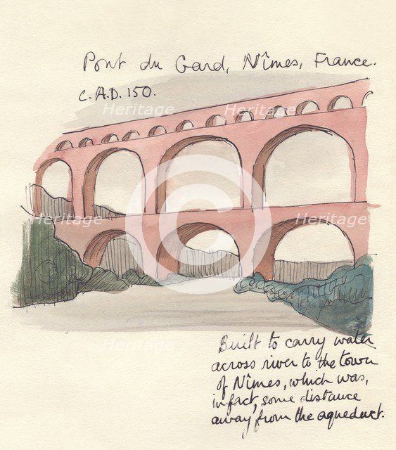 Pont du Gard, Nimes, France, 1951. Creator: Shirley Markham.