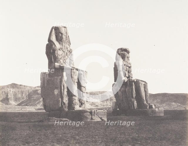 Gournah (Thèbes), Colosses (Celui de Droite, Dit de Memnon), 1851-52, printed 1853-54. Creator: Félix Teynard.