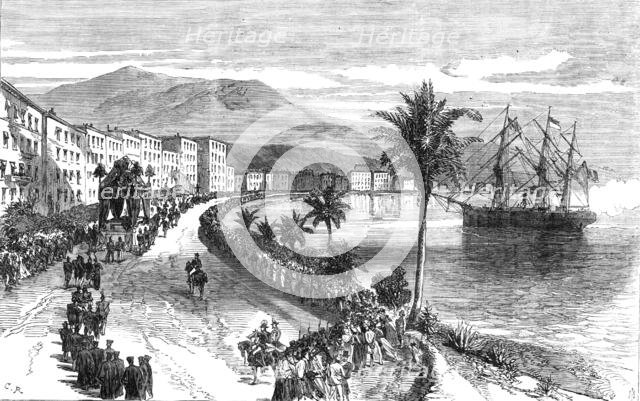Funeral Procession of the late King of Bavaria at Nice: the cortége...Promenade des Anglais, 1868. Creator: C. R..