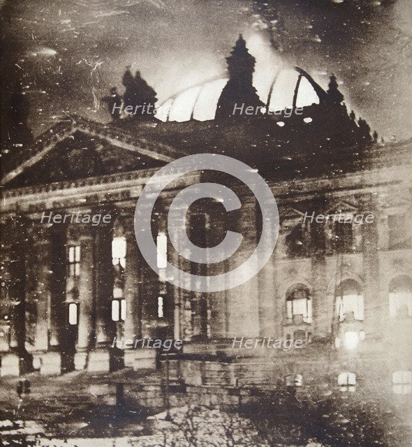 The Reichstag on fire, Berlin, Germany, 27 February 1933. Artist: Unknown