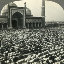 'Devout Mohammedans Prostrate at Prayer Time - Jama Masjid, India's Greatest Mosque, Delhi', c1930s. Creator: Unknown.