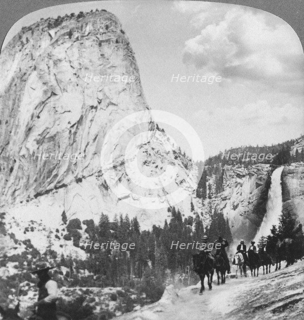 Nevada Falls and Liberty Cap from a trail, Yosemite Valley, California, USA, 1902. Artist: Underwood & Underwood