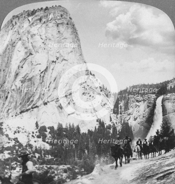 Nevada Falls and Liberty Cap from a trail, Yosemite Valley, California, USA, 1902. Artist: Underwood & Underwood