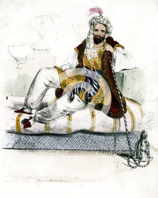 Turkish man smoking a hookah, c19th century. Artist: Unknown