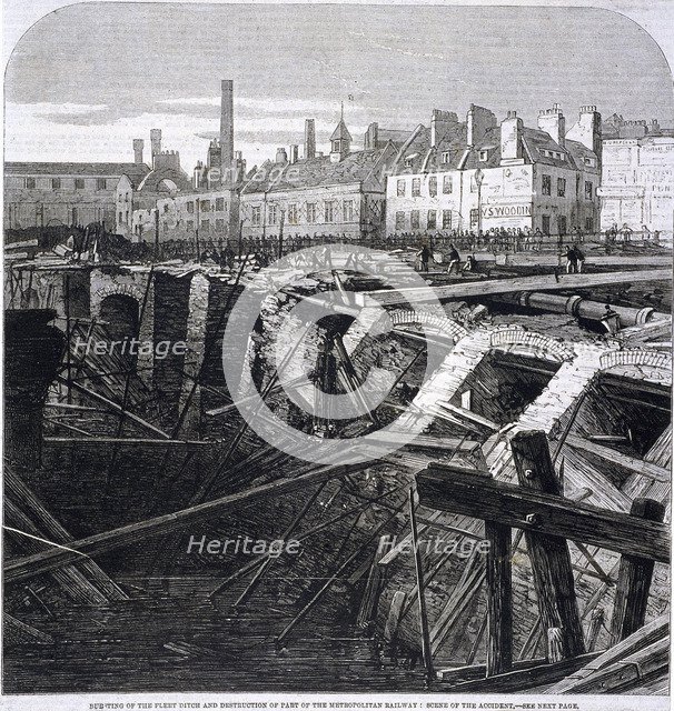 Accident in Farringdon Street, London, 1862. Artist: Anon