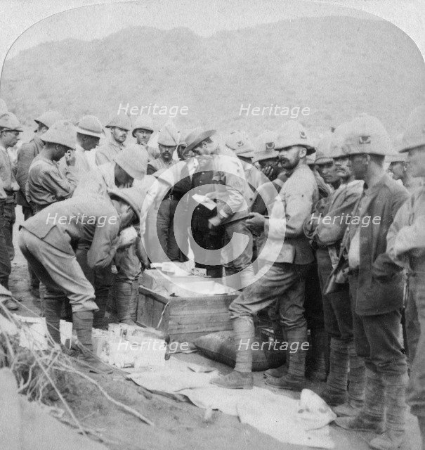 'Christmas presents from home, to the troops with Methuen at Modder River', South Africa, 1900.Artist: Underwood & Underwood