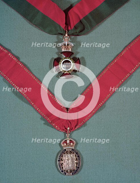 Medals of the Order of Merit (civil) (top) and the Order of the Companions of Honour, c1955. Creator: Arthur Charles Kirby Ware.