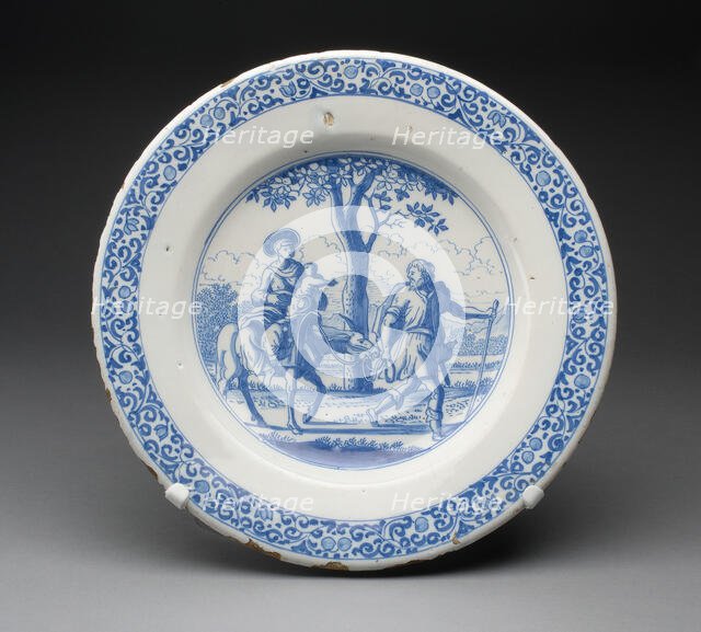Plate depicting The Flight into Egypt, Delft, c. 1650/60. Creator: Delftware.
