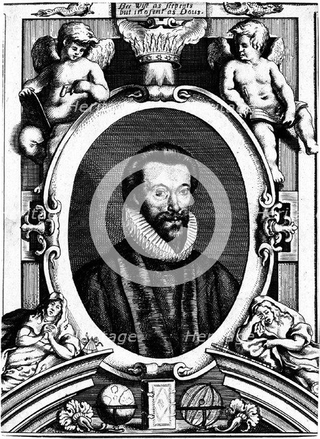 Portrait of the poet John Donne (1572-1631). The title page to Donne's 80 Sermons, 1640.