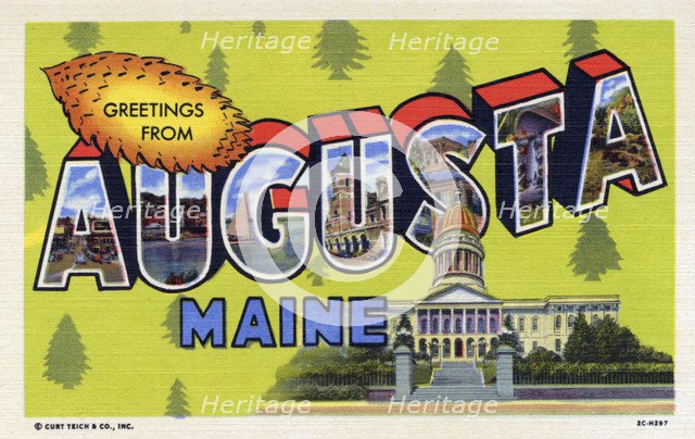 'Greetings from Augusta, Maine', postcard, 1952. Artist: Unknown