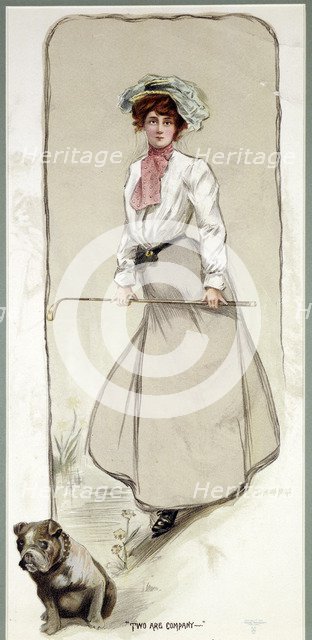 'Two are Company', lady golfer with her dog, c1900. Artist: Unknown