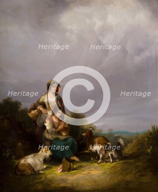 Two Young Women And Goats In A Landscape, 1870. Creator: William Shayer.