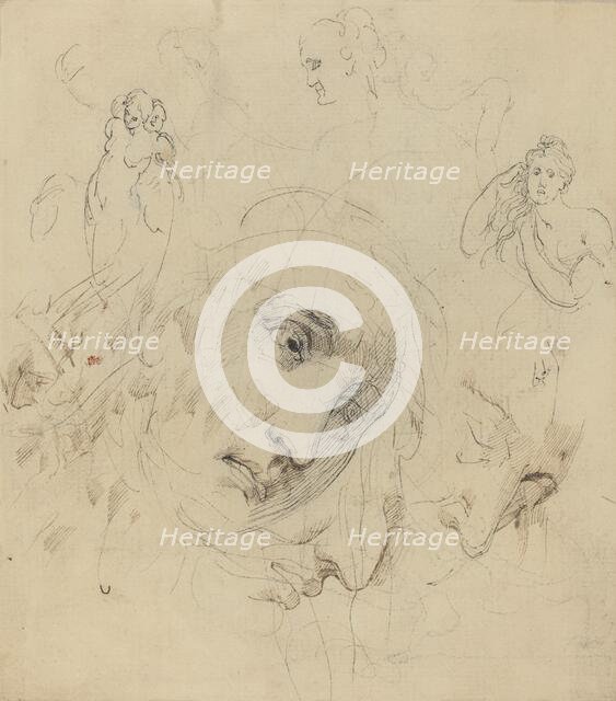 Studies with Central Female Face. Creator: John Hamilton Mortimer.