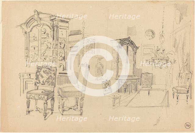Two Studies of an Interior with Furniture. Creator: Felix Hilaire Buhot.