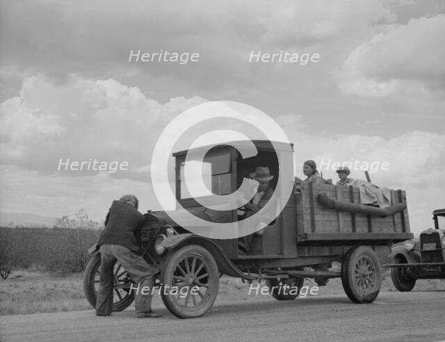 Oklahoma drought refugees stalled on highway near Lordsburg, New Mexico, 1937. Creator: Dorothea Lange.