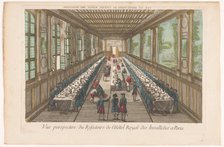 View of the dining room of the Hôtel des Invalides in Paris with a company of a meal, 1700-1799. Creator: Anon.