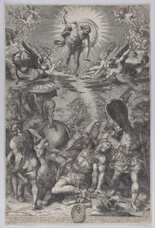 The conversion of Saul, who lies on the ground surrounded by horses and soldiers as Christ..., 1583. Creators: Pieter Perret, Mateo Pérez de Alesio.