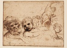 Studies for Heads and Figures, c1675. Creator: Domenico Maria Canuti.