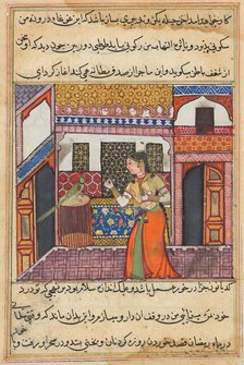 Page from Tales of a Parrot (Tuti-nama): Forty-third night: The parrot addresses Khujasta…, c. 1560. Creator: Unknown.